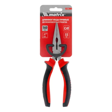 Длинногубцы прямые Matrix, 160 мм, хром-ванадий, двухкомпонентные рукоятки, 17309 купить в Нефтеюганске