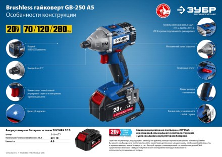 Ударный гайковерт аккумуляторный BL-motor 2 АКБ GB-250 A5 серия ПРОФЕССИОНАЛ купить в Нефтеюганске