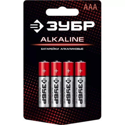 Батарейка "ЗУБР" "ALCALINE" щелочная (алкалиновая), "AAA", 1,5В, 4шт 59221-4C купить в Нефтеюганске