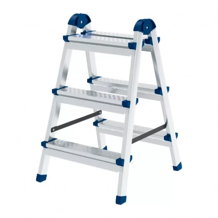 Стремянка двухсторонняя 3 ступени сталь профиль стальные ступени Сибртех 97983 купить в Нефтеюганске