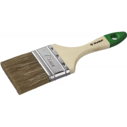 Кисть плоская  ЗУБР &quot;ЛАЗУРЬ-МАСТЕР&quot;, смешанная щетина, деревянная ручка, 75мм 4-01009-075 купить в Нефтеюганске
