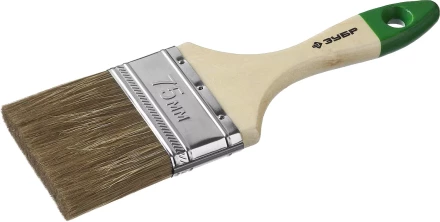Кисть плоская  ЗУБР &quot;ЛАЗУРЬ-МАСТЕР&quot;, смешанная щетина, деревянная ручка, 75мм 4-01009-075 купить в Нефтеюганске