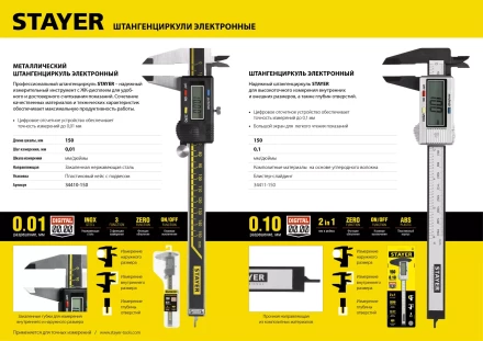 Штангенциркуль STAYER &quot;PROFESSIONAL&quot; электронный, направляющая из закаленной нержавеющей стали, шаг измерения 0,01мм, пластик корпус, 150мм 34410-150 купить в Нефтеюганске