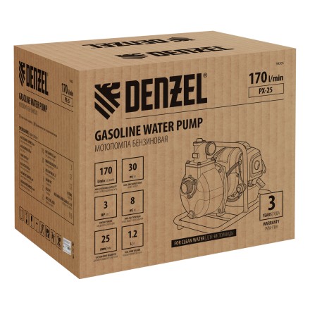 Мотопомпа бензиновая для чистой воды Denzel PX-25, 52 см3, 1&quot;, 170 л/мин, глуб 8 м, напор 30 м 99205 купить в Нефтеюганске
