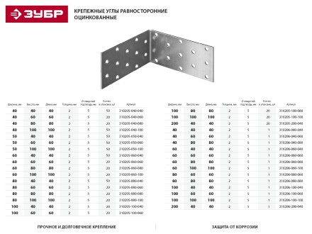 Крепежный угол ЗУБР &quot;МАСТЕР&quot; равносторонний, 60х40х40мм, 1шт 310206-060-040 купить в Нефтеюганске