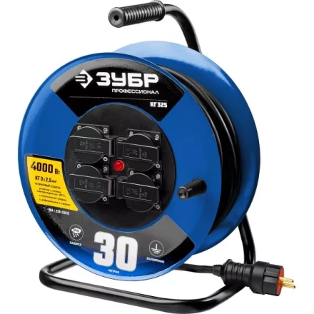 Удлинитель на катушке "КГ 325", 30 м, 4000 Вт, 4 гнезда, IP44, КГ 3х2,5 кв мм, ЗУБР 55079-30 купить в Нефтеюганске
