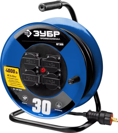 Удлинитель на катушке "КГ 325", 30 м, 4000 Вт, 4 гнезда, IP44, КГ 3х2,5 кв мм, ЗУБР 55079-30 купить в Нефтеюганске