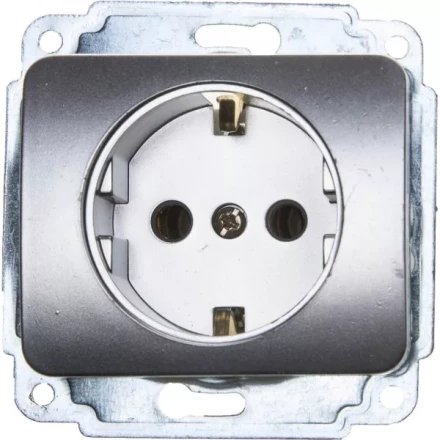 Розетка СВЕТОЗАР &quot;ГАММА&quot; с заземлением, одинарная, без вставки и рамки, цвет светло-серый металлик,16А/~250В SV-54105-SM купить в Нефтеюганске