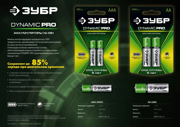 Аккумуляторы DYNAMIC PRO никель-металлгидридные (NiMH) АА 2400мА/ч серия Без серии купить в Нефтеюганске