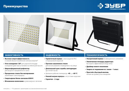 ЗУБР ПСК-50, 50 Вт, 6500 К, IP 65, светодиодный прожектор, Профессионал (57141-50) купить в Нефтеюганске