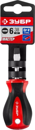 Отвертка ЗУБР &quot;МАСТЕР&quot;, &quot;STUBBY&quot; ( бочка ), Cr-v, эргономичная двухкомпонентная рукоятка, SL6,0x38мм 25061-38-6.0_z02 купить в Нефтеюганске