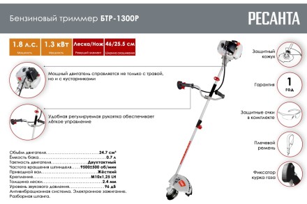 Триммер бензиновый Ресанта БТР-1300Р 70/2/34 купить в Нефтеюганске
