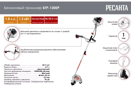 Триммер бензиновый Ресанта БТР-1300Р 70/2/34 купить в Нефтеюганске