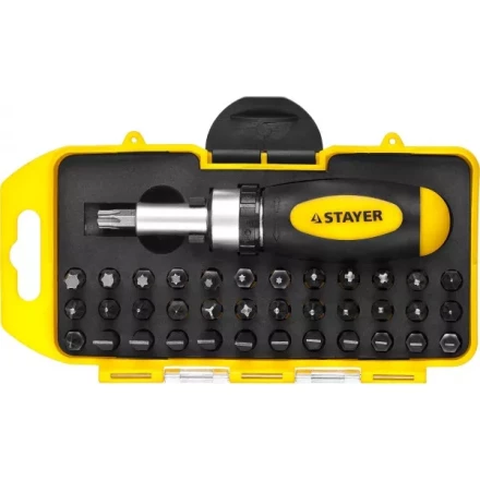 Отвертка реверсивная в наборе с битами, STAYER 2557-H38, Cr-V сталь, 38 предметов 2557-H38 купить в Нефтеюганске
