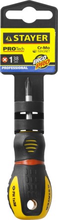 Отвертка STAYER &quot;PROFESSIONAL&quot; &quot;PROTech&quot;, двухкомп рукоятка, намагниченная, Cr-Mo, PH1x38мм 25132-1-38_z02 купить в Нефтеюганске