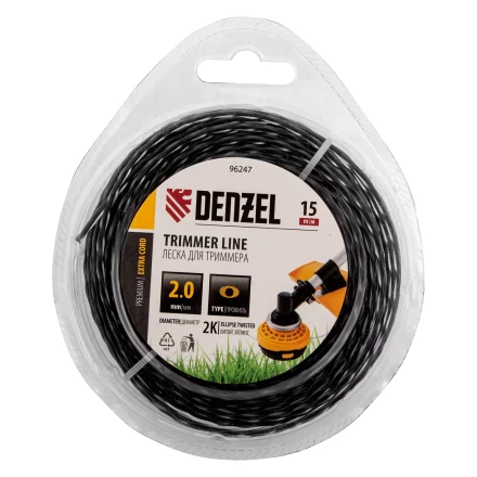 Леска для триммера двухкомпонентная эллипс, 2,0мм х 15м, блистер EXTRA CORD, Denzel 96247 купить в Нефтеюганске