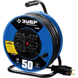 Удлинитель на катушке "КГ 325", 50 м, 4000 Вт, 4 гнезда, IP44, КГ 3х2,5 кв мм, ЗУБР 55079-50
