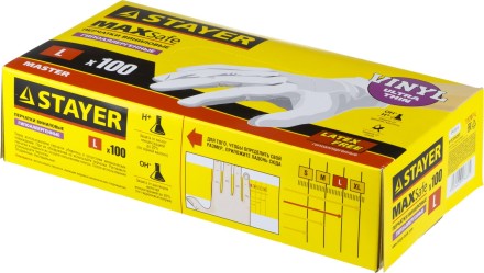 Перчатки STAYER &quot;MASTER&quot; виниловые экстратонкие, L, 100шт 11207-L купить в Нефтеюганске