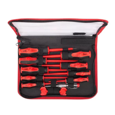 Набор диэлектрических отверток КВТ VDE НИО-12, профиль SL, PH, PZ/FL и ключи для электрошкафов, 12 предметов (103016) купить в Нефтеюганске