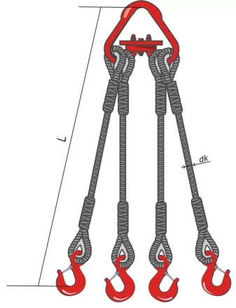 Строп канатный четырехветвевой 4СК 20 т L=2.5 м кч Гост заплет на станке купить в Нефтеюганске