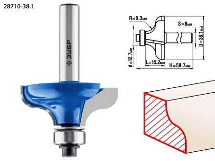 ЗУБР 38.1 x 15 мм, радиус 6.3 мм, фреза кромочная калевочная №8, Профессионал (28710-38.1) купить в Нефтеюганске