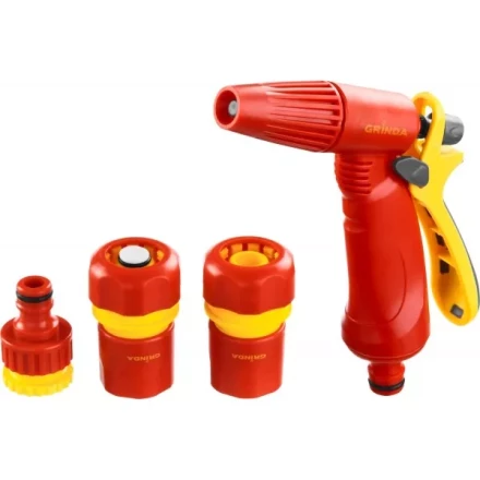 Набор GRINDA поливочный: Распылитель пистолетный с регулируемым соплом, соединитель 1/2&quot;, соединитель 1/2&quot; с автостопом, адаптер внешний 1/2&quot;-3/4&quot; 8-427386_z02 купить в Нефтеюганске