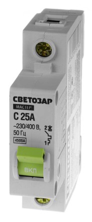 Выключатель СВЕТОЗАР автоматический, 1-полюсный, &quot;С&quot; (тип расцепления), 25 A, 230 / 400 В 49060-25-C купить в Нефтеюганске