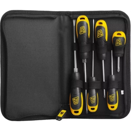 Набор JCB: Отвертки, хромомолибденовая сталь S2, двухкомпонентные рукоятки, магнитный наконечник, 7 предм, чехол JSD019 купить в Нефтеюганске