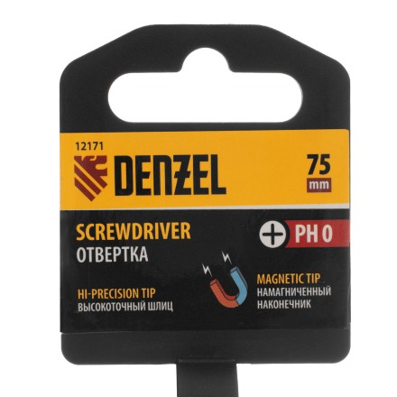 Отвертка PH0х75 мм, CrV, трехкомпонентная рукоятка Denzel 12171 купить в Нефтеюганске