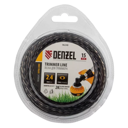 Леска для триммера двухкомпонентная эллипс 2,4мм х 15м, блистер EXTRA CORD, Denzel 96248 купить в Нефтеюганске