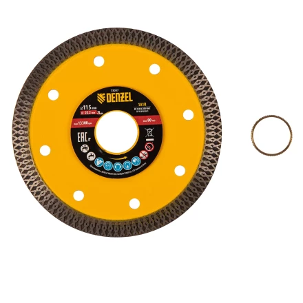 Диск алмазный отрезной Denzel 115 х 22,2мм, сплошной, супертонкий, горячий пресс, сухой/мокрый рез 73057 купить в Нефтеюганске