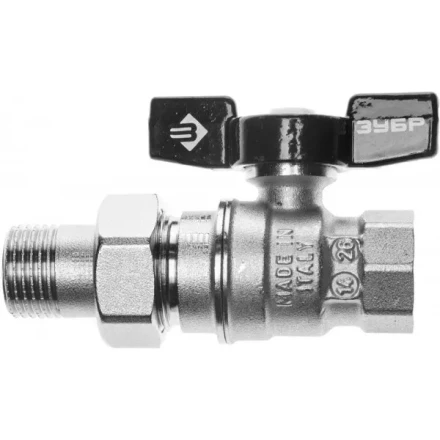 Кран шаровой ЗУБР полнопроходной с накидной гайкой &quot;мама-папа&quot;, бабочка, никелированная латунь, 1/2&quot; 4-51327-C-1/2 купить в Нефтеюганске