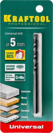 Сверло &quot;UNIVERSAL&quot; по бетону, металлу, дереву, KRAFTOOL PROFESSIONAL 29172-090-5, 5 х 90 мм 29172-090-5_z01 купить в Нефтеюганске