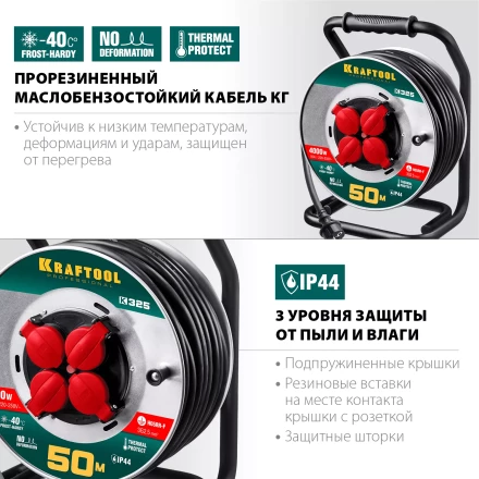 Силовые удлинители на стальной катушке  HEAVY DUTY 4.0, кабель КГ 3х2,5 кв мм 55086-50 купить в Нефтеюганске