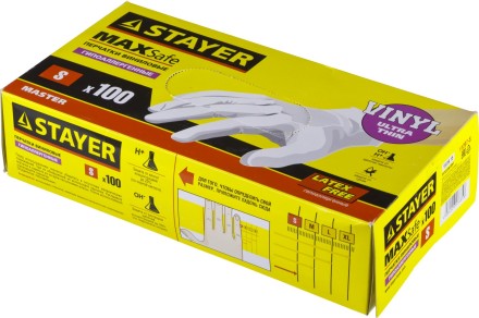 Перчатки STAYER &quot;MASTER&quot; виниловые экстратонкие, S, 100шт 11207-S купить в Нефтеюганске