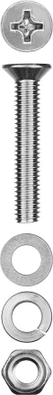 Винт (DIN965) в комплекте с гайкой (DIN934), шайбой (DIN125), шайбой пруж. (DIN127), M4 x 40 мм, 15 шт, ЗУБР 303456-04-040 купить в Нефтеюганске