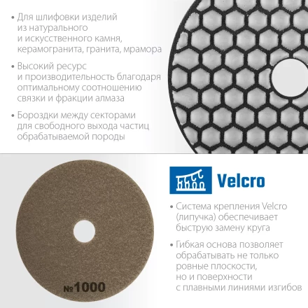 ЗУБР 100 мм, №1000, сухое шлифование, алмазный гибкий шлифовальный круг АГШК, Профессионал (29868-1000) купить в Нефтеюганске