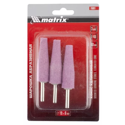 Шарошка абразивная конус удлин. 19x60x6 F46 3штук MATRIX 76001 купить в Нефтеюганске