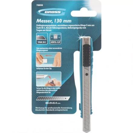Нож 130 мм метал. корпус выдв.сегм.лезвие 9 мм SK-5 метал. направ-щая клипса для ремня GROSS 78898 купить в Нефтеюганске