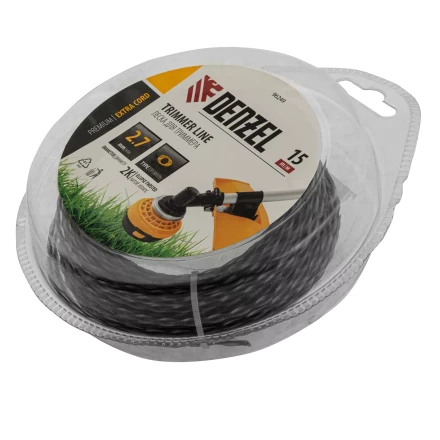 Леска для триммера двухкомпонентная эллипс, 2,7мм х 15м, блистер EXTRA CORD,  Denzel 96249 купить в Нефтеюганске