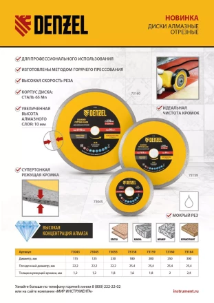 Диск алмазный отрезной Denzel 125 х 22,2мм, сплошной, супертонкий, горячий пресс, сухой/мокрый рез 73058 купить в Нефтеюганске