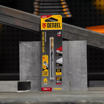 Сверло спиральное по металлу 6 x 93мм, Р6М5, Golden Tip, многогранная заточка Denzel 718278 купить в Нефтеюганске