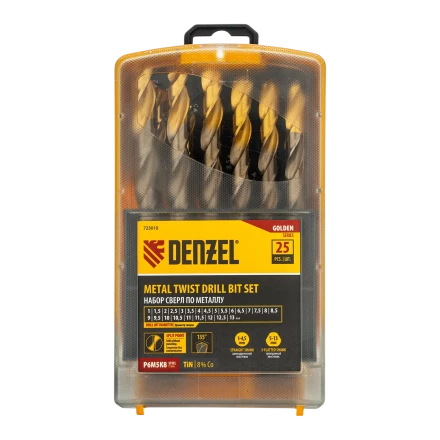 Набор сверл по металлу Denzel 723010, 1-13 мм, Р6М5К8-TiN, Golden Tip, 25 шт купить в Нефтеюганске