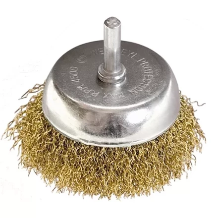 Щетка для дрели, 65 мм, &quot;чашка&quot; со шпилькой, латунированная витая проволока MATRIX 74477 купить в Нефтеюганске