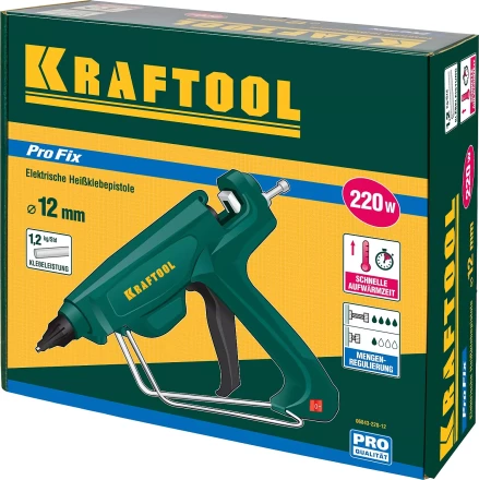 Пистолет клеевой (термоклеящий) &quot;PRO&quot;, KRAFTOOL 06843-220-12, эл, двухкомп корпус, рабоч темп 193град, выход клея 1,2кг/час, d=12мм, 220Вт 06843-220-12 купить в Нефтеюганске