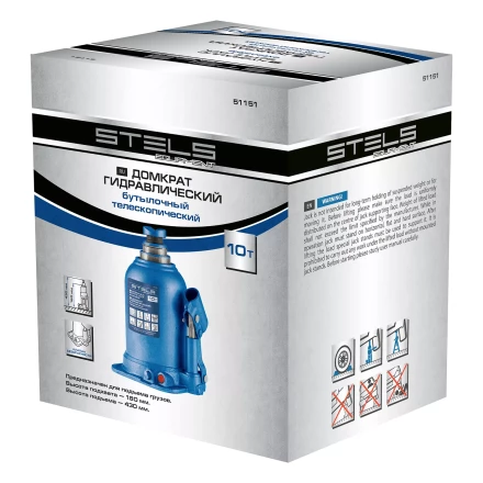 Домкрат гидравлический бутылочный телескопический Stels 51151, 10 т, подъем 180-430 мм купить в Нефтеюганске
