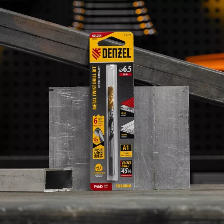 Сверло спиральное по металлу Denzel 6,5 x 93мм, Р6М5, Golden Tip, многогранная заточка, 718279 купить в Нефтеюганске