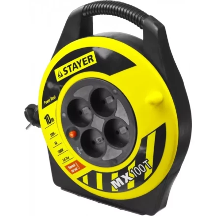 Удлинитель на катушке "MX100T", 10 м, 4 гнезда, ПВС 2x0,75 кв мм, 1300 Вт, STAYER 55071-10 купить в Нефтеюганске