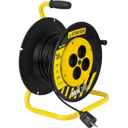Удлинитель на катушке, 30 м, 1300 Вт, 4 гнезда, ПВС 2x0,75 мм2, STAYER 55073-30 купить в Нефтеюганске