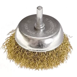 Щетка для дрели, 75 мм, "чашка" со шпилькой, латунированная витая проволока MATRIX 74478